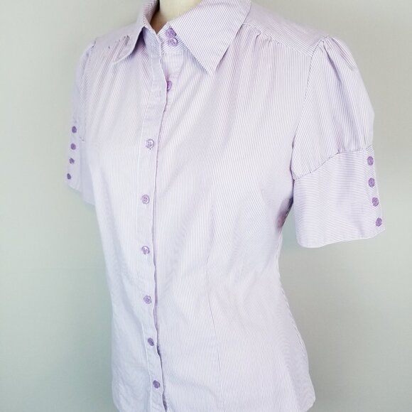 Apt 9 Lavender Pin Striped Button Front Blouse Puff Sleeves Women's Size Medium - Picture 3 of 8